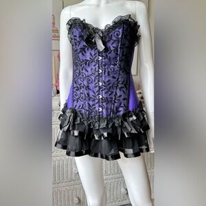Vintage Bontaz Corset Plus Size Lacey Design with Bow in Black & Purple Size 2XL